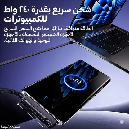 كابل شحن 2 في 1 مع حامل مخفي، شحن سريع بقوة 240 واط